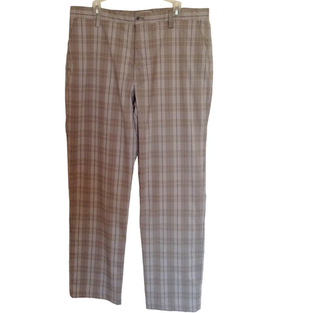 Hollas XFC Men's Golf Pants Size 38 Brown Plaid Flat Front Golfing Activewear